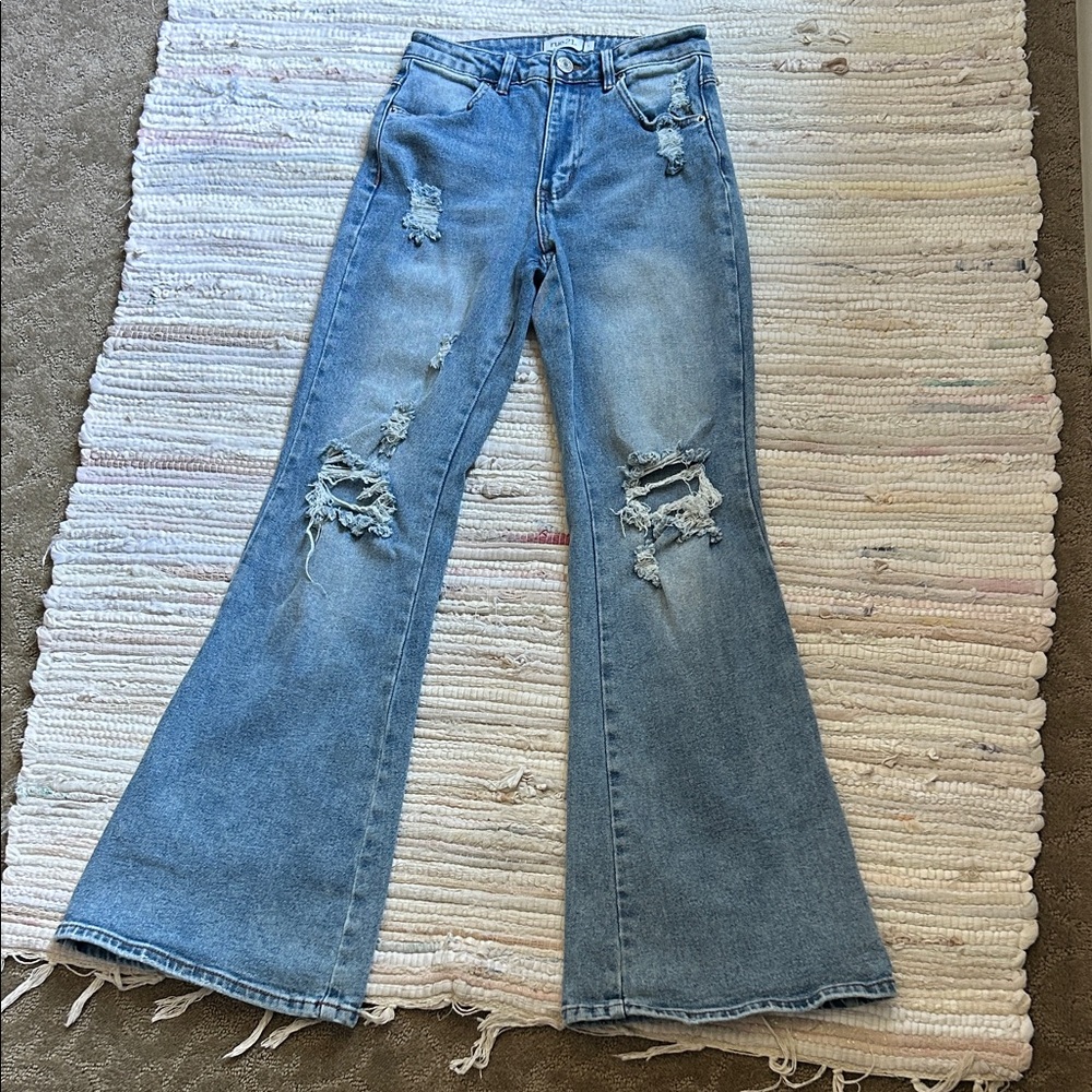 Rue21 Light Blue Distressed Flare Jeans